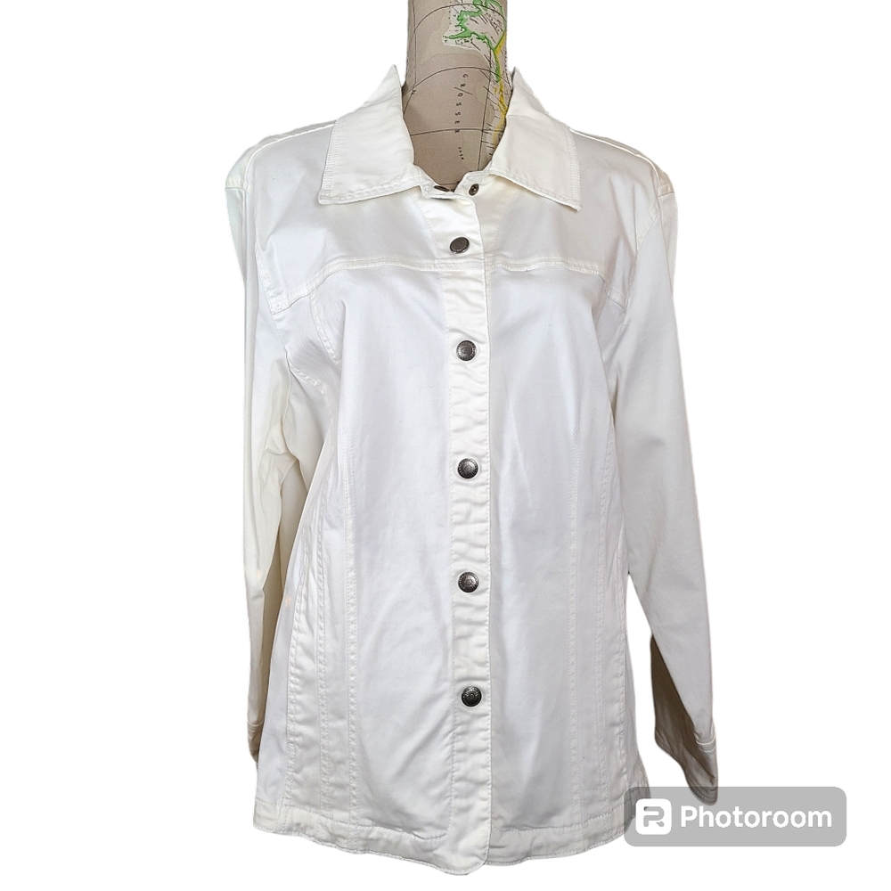 DRESS BARN Woman Size 2X White Denim Jean Jacket Western Boho Casual